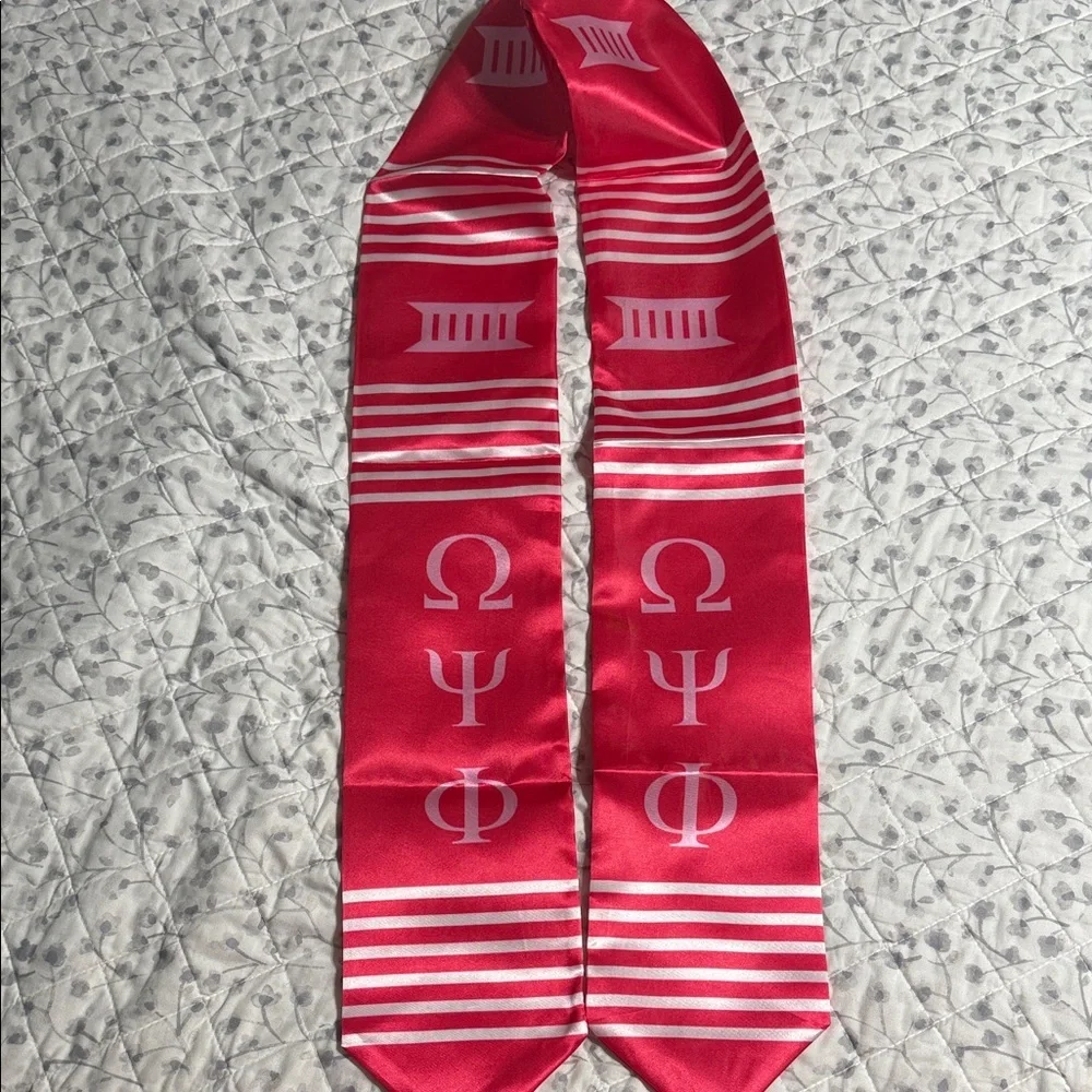 Pinkish Red and White Greek Letter Omega Psi Phi Men's Stole
